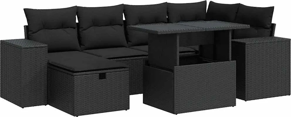 vidaXL Set mobilier de grădină cu perne, 8 piese, negru, poliratan