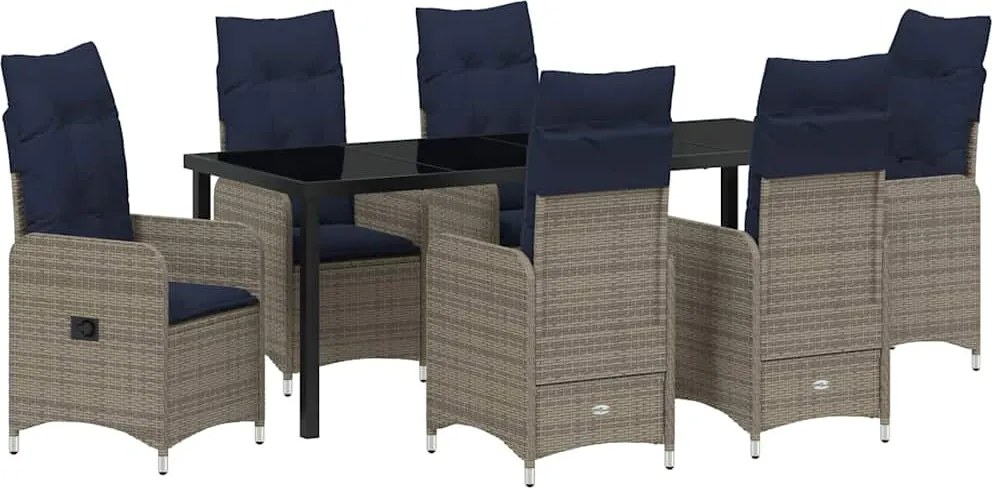 vidaXL Set de masă pentru grădină cu pernă 7 pcs Negru poliratan