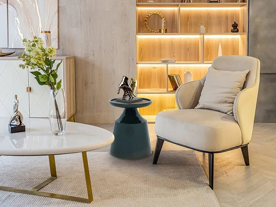 Masuta laterala rotunda din MDF Mina verde inchis