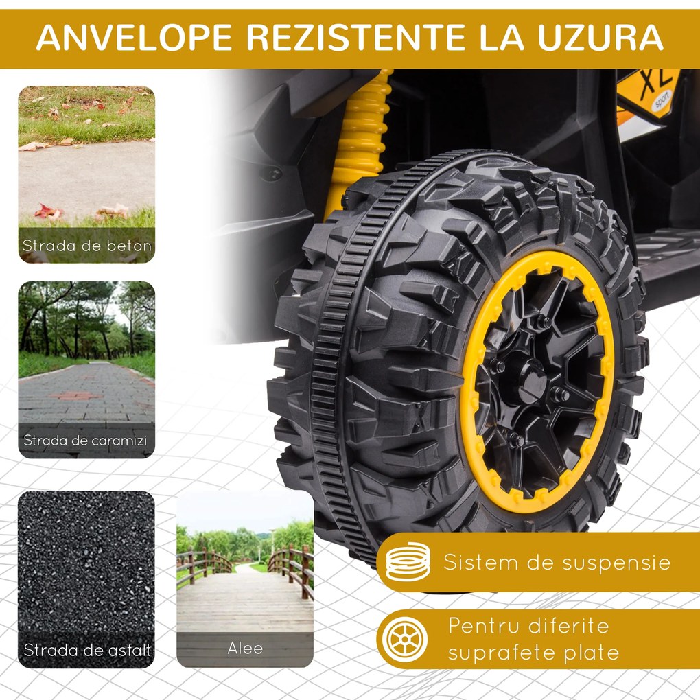 HOMCOM ATV Electric Copii Galben 3-5 ani cu muzica faruri LED cauciucuri late claxon masina | Aosom Romania