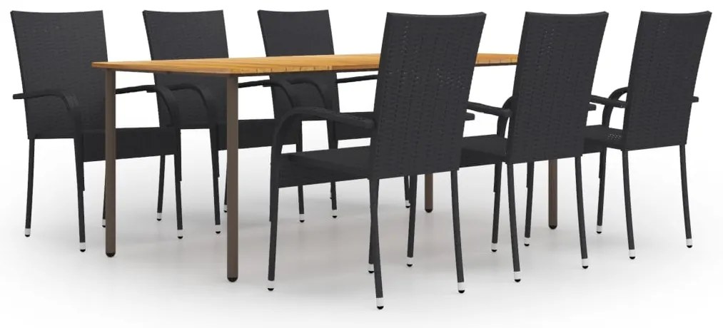 vidaXL Set mobilier de grădină, 7 piese, negru, poliratan
