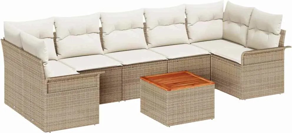 vidaXL Set de canapele pentru grădină cu pernă 8 pcs Bej poliratan