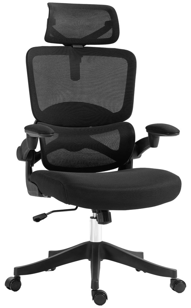 Vinsetto Scaun Ergonomic de Birou cu Spătar Reglabil Tetieră Cotiere Suport Lombar Funcție de Rotire Negru | Aosom Romania
