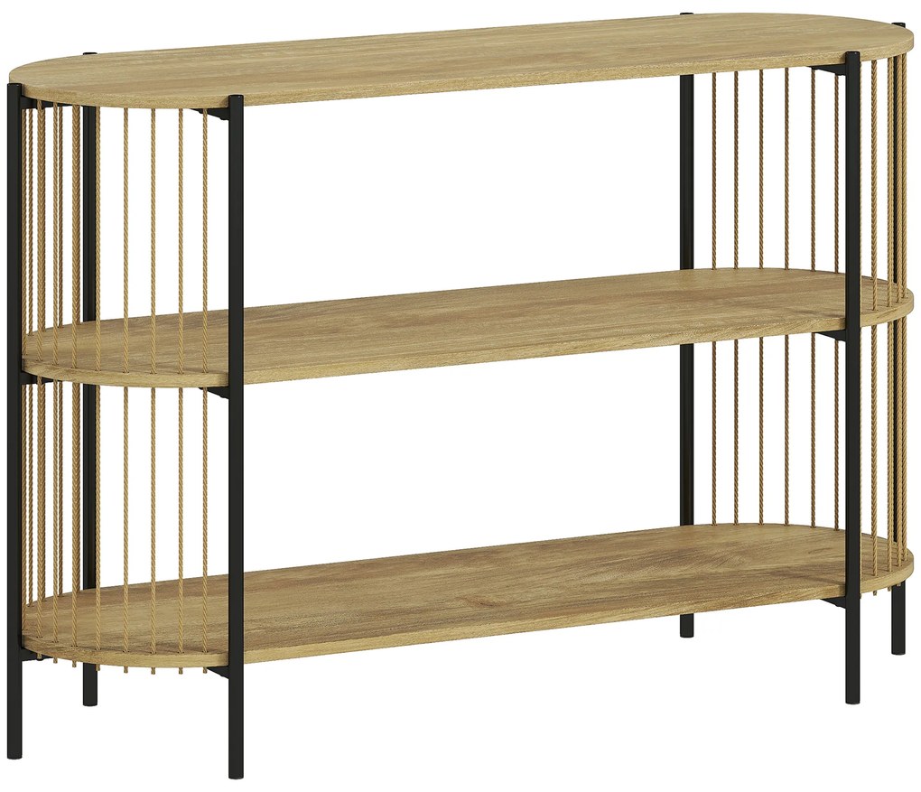 HOMCOM Blat de Consolă cu Coardă de Hârtie Împletită Manual Cadru de Oțel Stil Bohemian 124x43,5x80 cm Natural | Aosom Romania