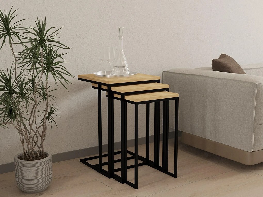 Set 3buc. măsuțe cafea Vudema (stejar zafir + negru). 1094341