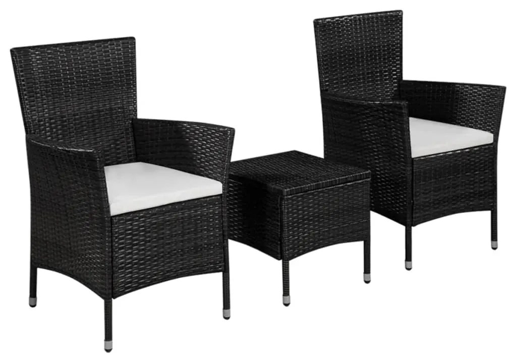 vidaXL Set mobilier bistro, 3 piese, negru, poliratan