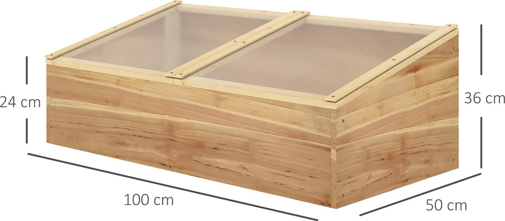 Outsunny Mini seră de grădină Seră pentru răsaduri dim. 100L x 50l x 36H cm Acoperiş 2 pante rabatabile independent Panouri din policarbonat Lemn de brad pre-uleiat | Aosom Romania