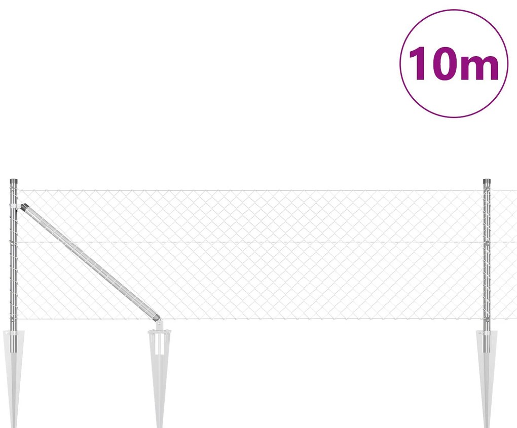 vidaXL Împrejmuire din plasă cu stâlpi Argintiu 0.8 x 10 m Oțel
