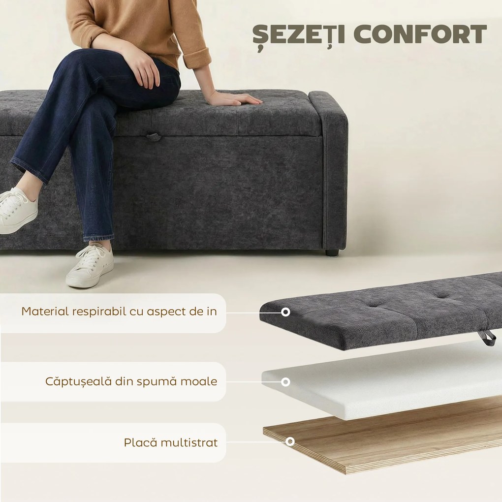 HOMCOM Pouf, taburet, suport pentru picioare, ladă depozitare, design modern | Aosom Romania