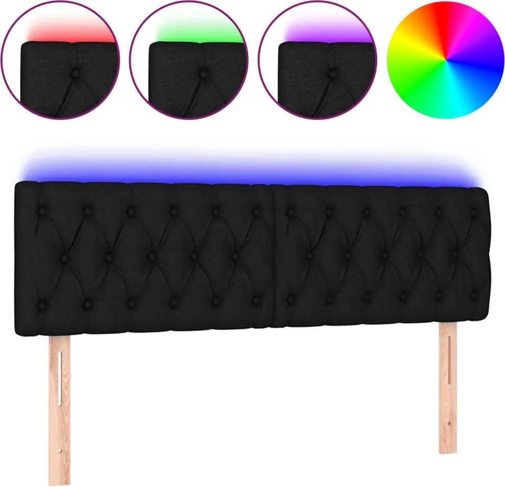 vidaXL Tăblie de pat cu LED, negru, 144x7x78/88 cm, textil