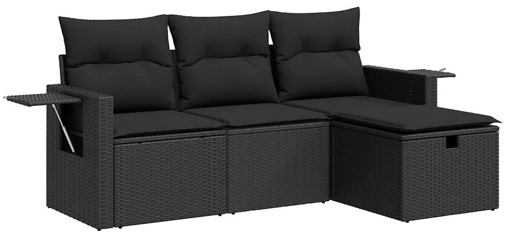 3325451 vidaXL Set mobilier de grădină cu perne, 4 piese, negru, poliratan