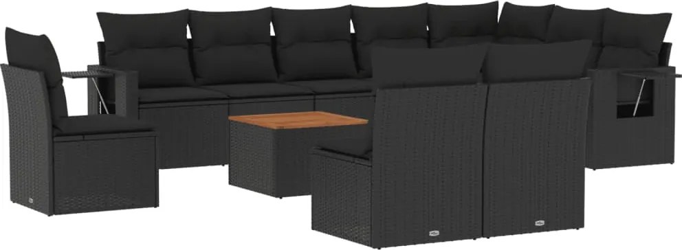 vidaXL Set canapele de grădină cu perne, 11 piese, negru, poliratan