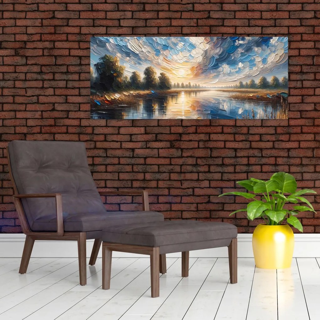 Tablou - Pictură cu soarele deasupra apei (120x50 cm)