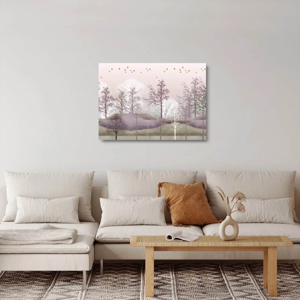 Tablou pe sticlă cu pădure (70x50 cm)