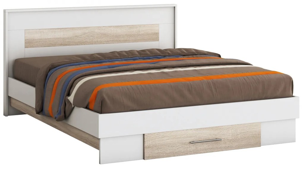 Pat Ella Fara Saltea, Masura 160x200 cm, Culoare Alb cu Sonoma