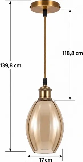 BRILAGI-LED Lustră suspendată pe cablu RETRO GLASS 1xE27/60W/230V Ø 17 cm auriu/bej fumuriu