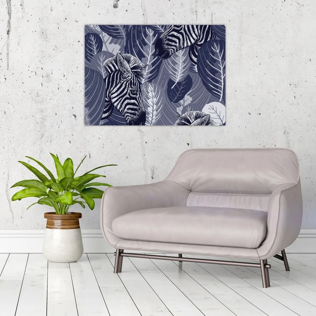Tablou pe sticlă - Zebre albastre (70x50 cm)