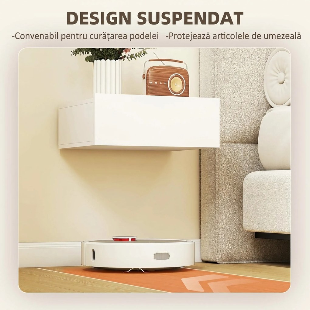 HOMCOM Set de 2 Noptiere Suspendate pentru Dormitor cu Sertar, 40x30x15 cm, Alb | Aosom Romania