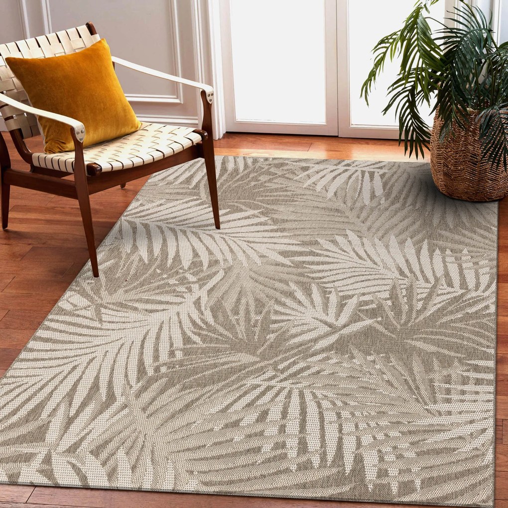 Covor sisal Floorlux 20504 Frunze gri si şampanie Junglă