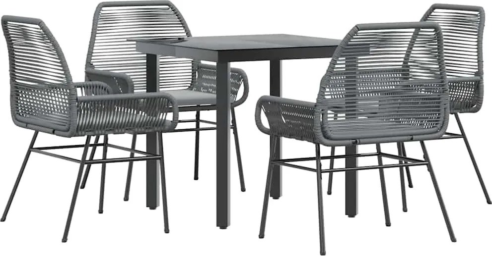 vidaXL Set de sufragerie de grădină 5 piese sticlă poliratan gri