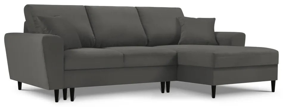 Colțar gri închis extensibil, cu spațiu de depozitare cu tapițerie din catifea reiată (cu colț pe partea dreaptă, cu șezlong) Kyoto – Cosmopolitan Design