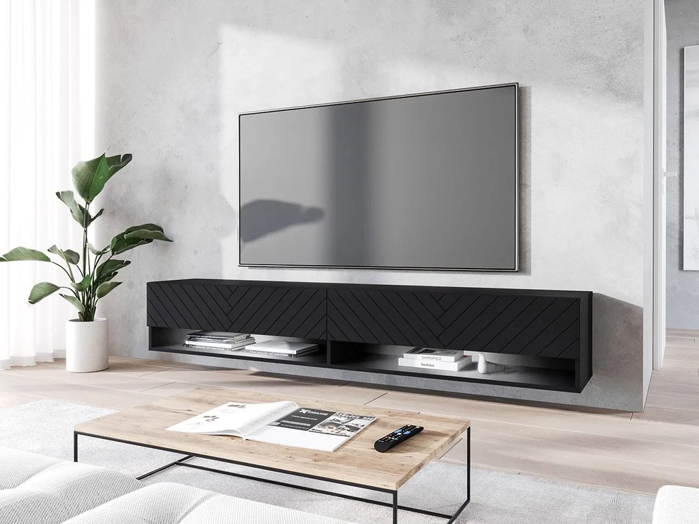 Dulap TV de perete Adenuk 140 MDF (Negru grafit + Negru) (cu iluminat LED RGB). 1106328