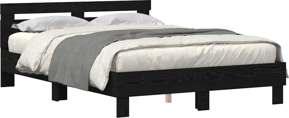 vidaXL Cadru de pat cu led Stejar Negru 140 x 190 cm Lemn compozit