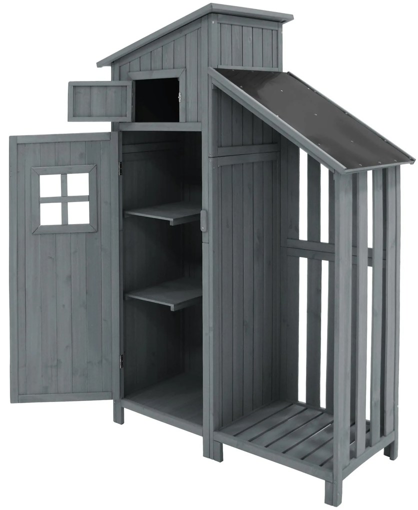 Dulap de grădină cu 2 rafturi, magazie de unelte cu spațiu de depozitare mare, 124L x 46P x 174Î cm, Gri