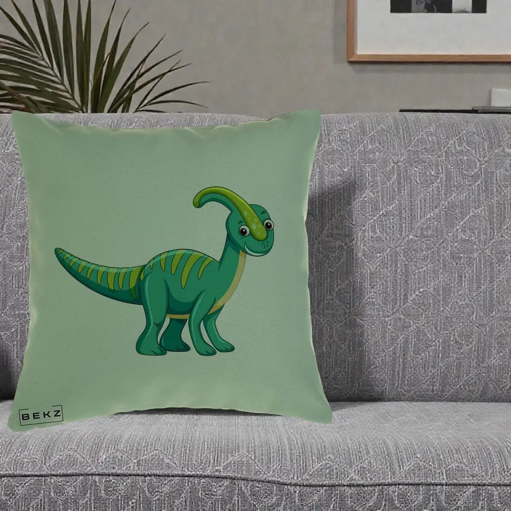 Perna Decorativa Parasaur Verde, 40x40 cm, Verde, Husa Detasabila, Perna Inclusa, BEKZ®