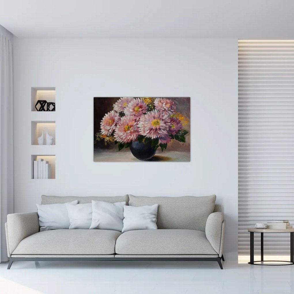 Tablou - Pictură în ulei, flori în vază (90x60 cm)