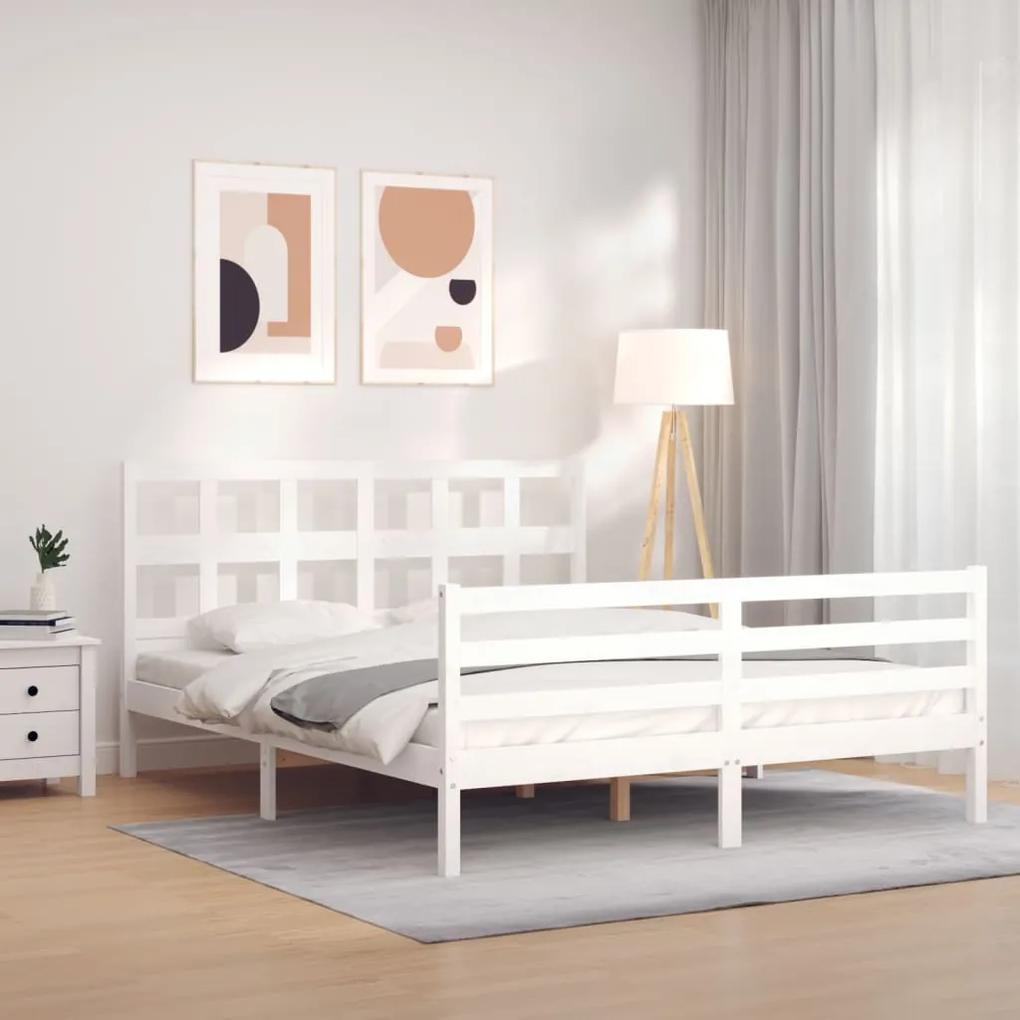 3194837 vidaXL Cadru de pat cu tăblie, alb, king size, lemn masiv