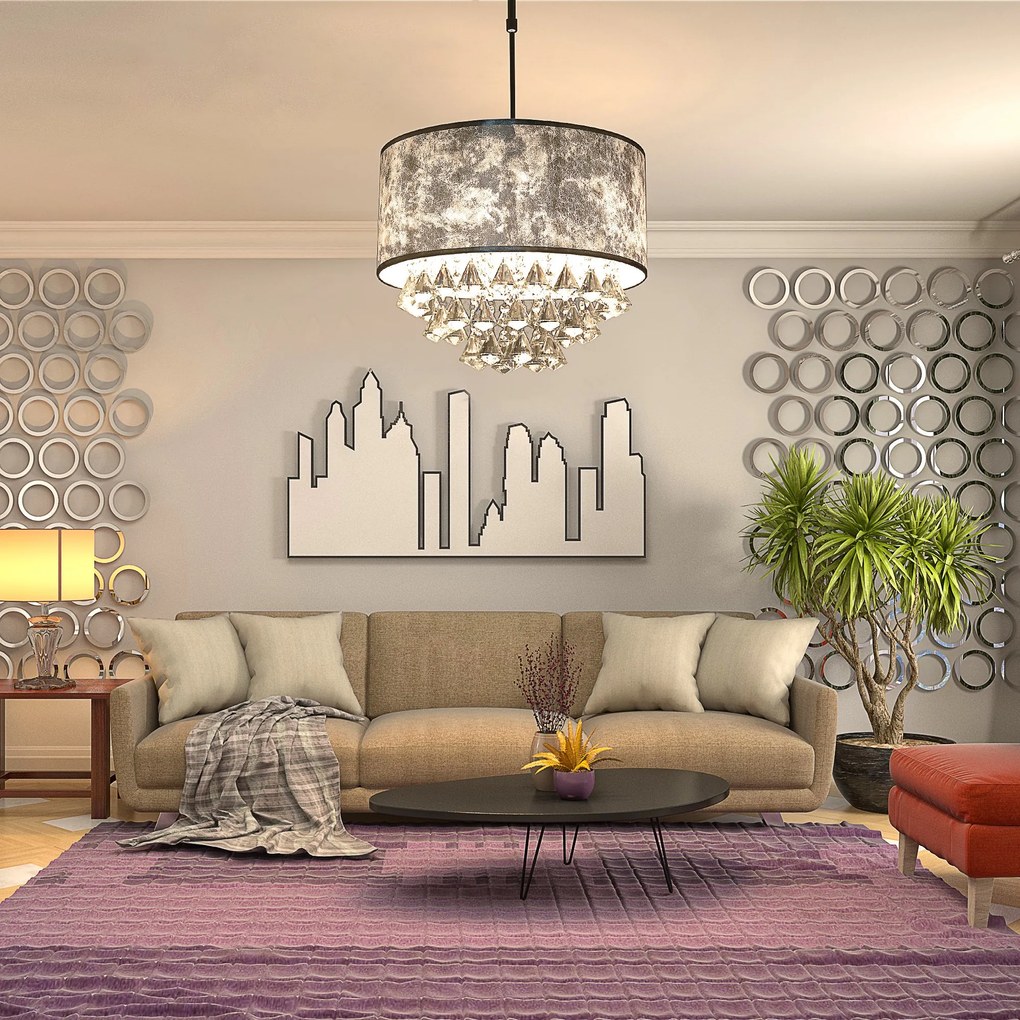 HOMCOM Candelabru Modern din Cristal Inaltime Reglabila, 44 Pandantive din Sticla