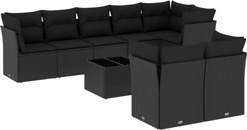 vidaXL Set mobilier de grădină cu perne, 9 piese, negru, poliratan