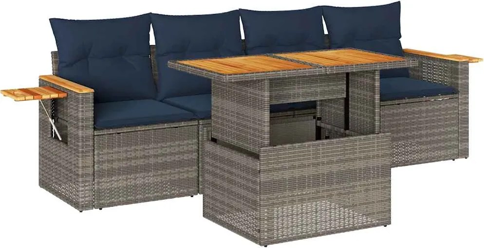 vidaXL Set canapea de grădină cu perne, 5 piese, gri, poliratan