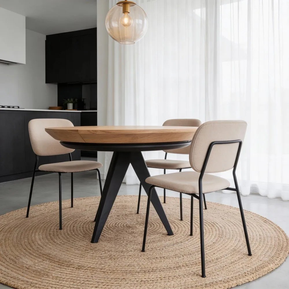 Masă de dining rotundă extensibilă cu blat cu aspect de lemn de stejar cu blat suplimentar ø 120 cm Magnus – Windsor &amp; Co Sofas