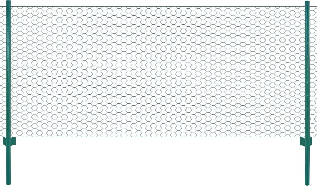 vidaXL Gard din plasă de sârmă cu stâlpi, verde, 25 x 0,75 m, oțel