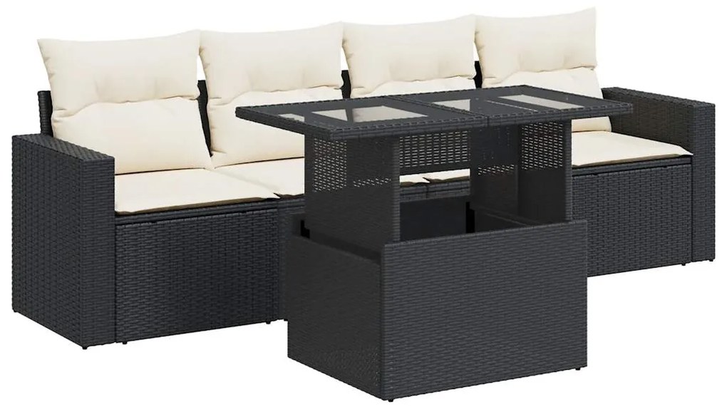 3326237 vidaXL Set mobilier de grădină cu perne, 5 piese, negru, poliratan