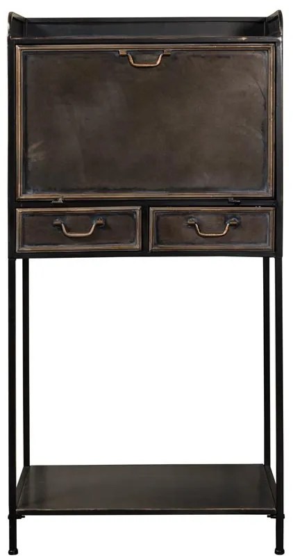 Etajera de bar, vinoteca, din metal, cu 2 sertare, aspect vintage, Bonaparte