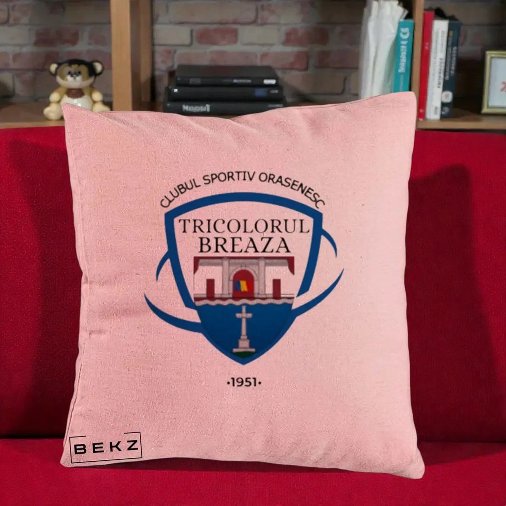 Perna Personalizata CSO Tricolorul Breaza 1951, 40x40 cm, Roz, Husa Detasabila, Perna Inclusa, BEKZ®