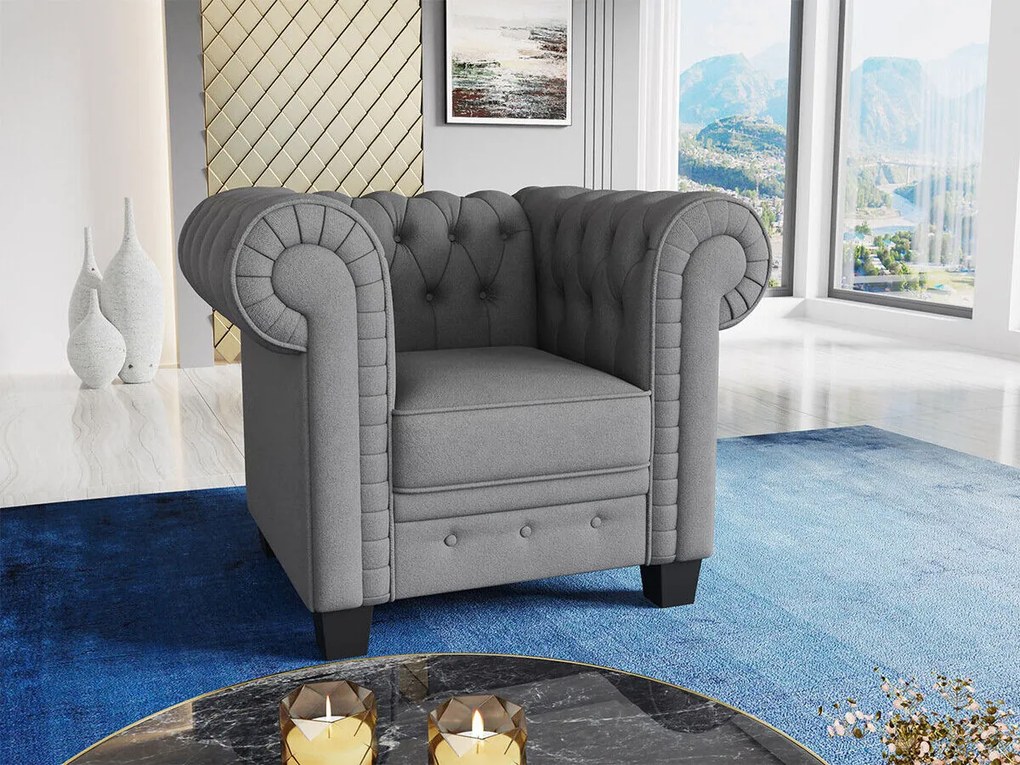 Chesterfield fotoliu Miramar 118 Gri, 79x105x88cm, 33 kg, Tapiterie, Picioare: Plastic