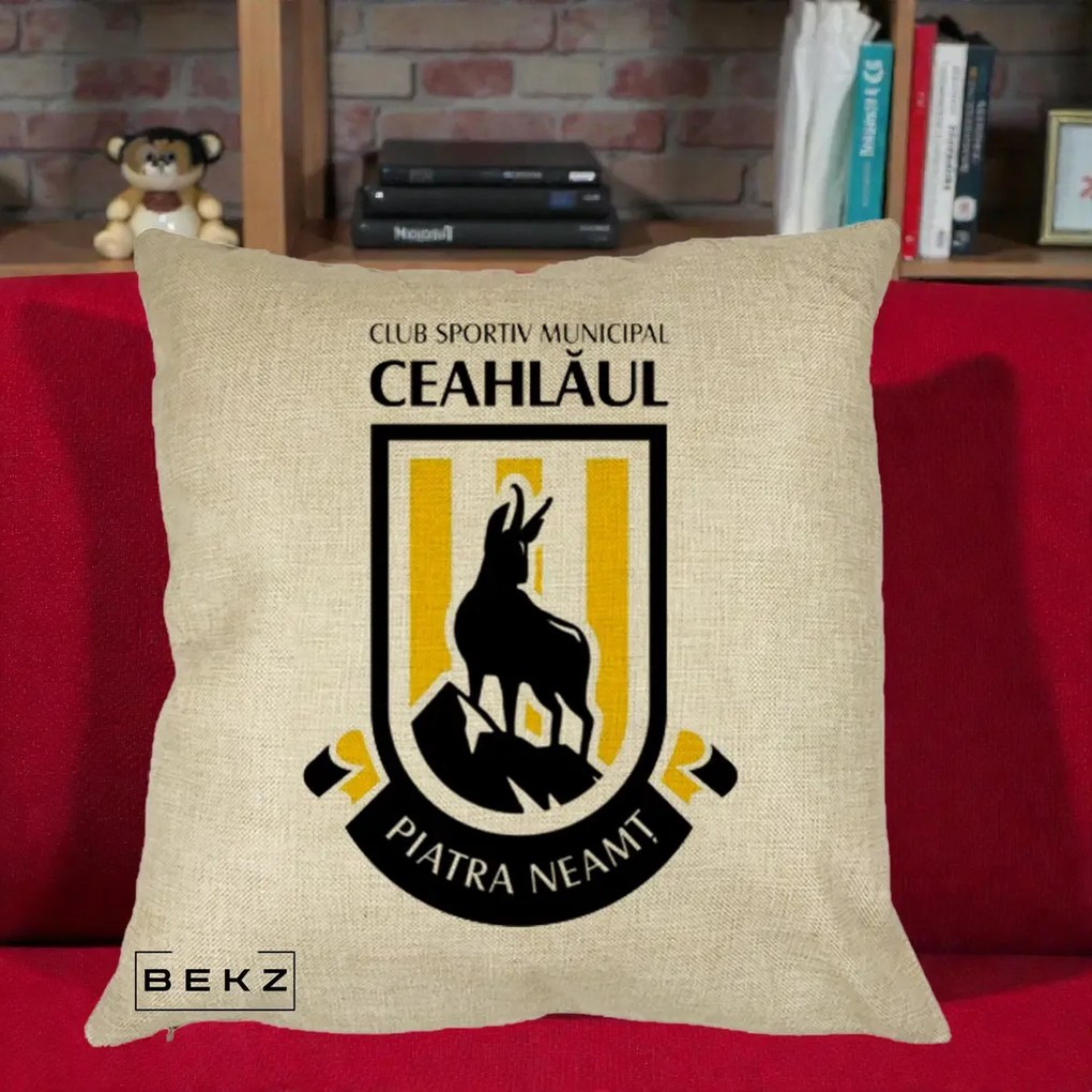 Perna Personalizata CSM Ceahlaul Piatra Neamt Fotbal, 40x40 cm, Crem, Husa Detasabila, Perna Inclusa, BEKZ®