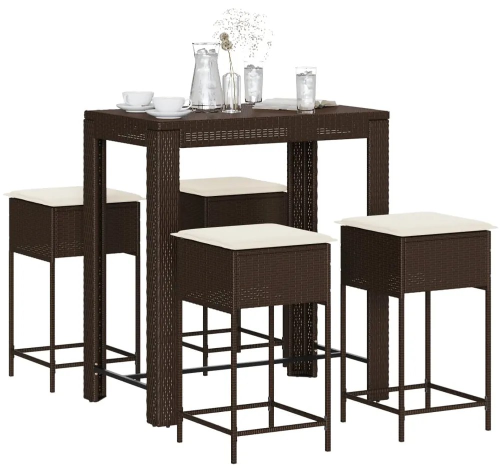 3261452 vidaXL Set mobilier bar de grădină cu perne, 5 piese, maro, poliratan