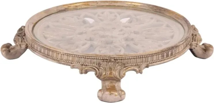 Tavă decorativă rotundă din polirășină și sticlă, maro, 8 x 35 cm, „Rivage”