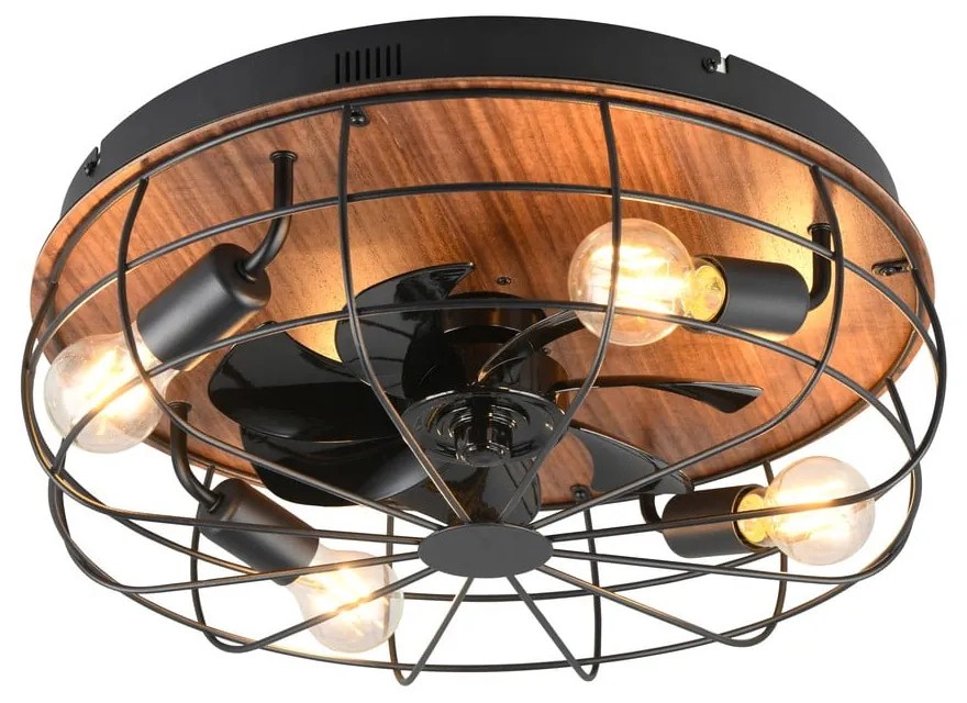 Plafonieră negru-mat/maro cu control prin telecomandă, cu ventilator Trondheim – Trio