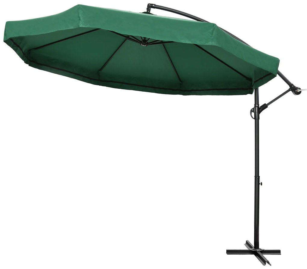 Outsunny Umbrelă de Soare cu Plasă de Țânțari, Umbrelă de Soare cu Deschidere Manivelă și Bază Transversală, 295x295x240 cm, Verde | Aosom Romania