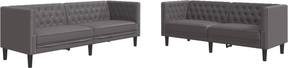 vidaXL Set canapele Chesterfield cu 2 locuri, gri, piele eco.