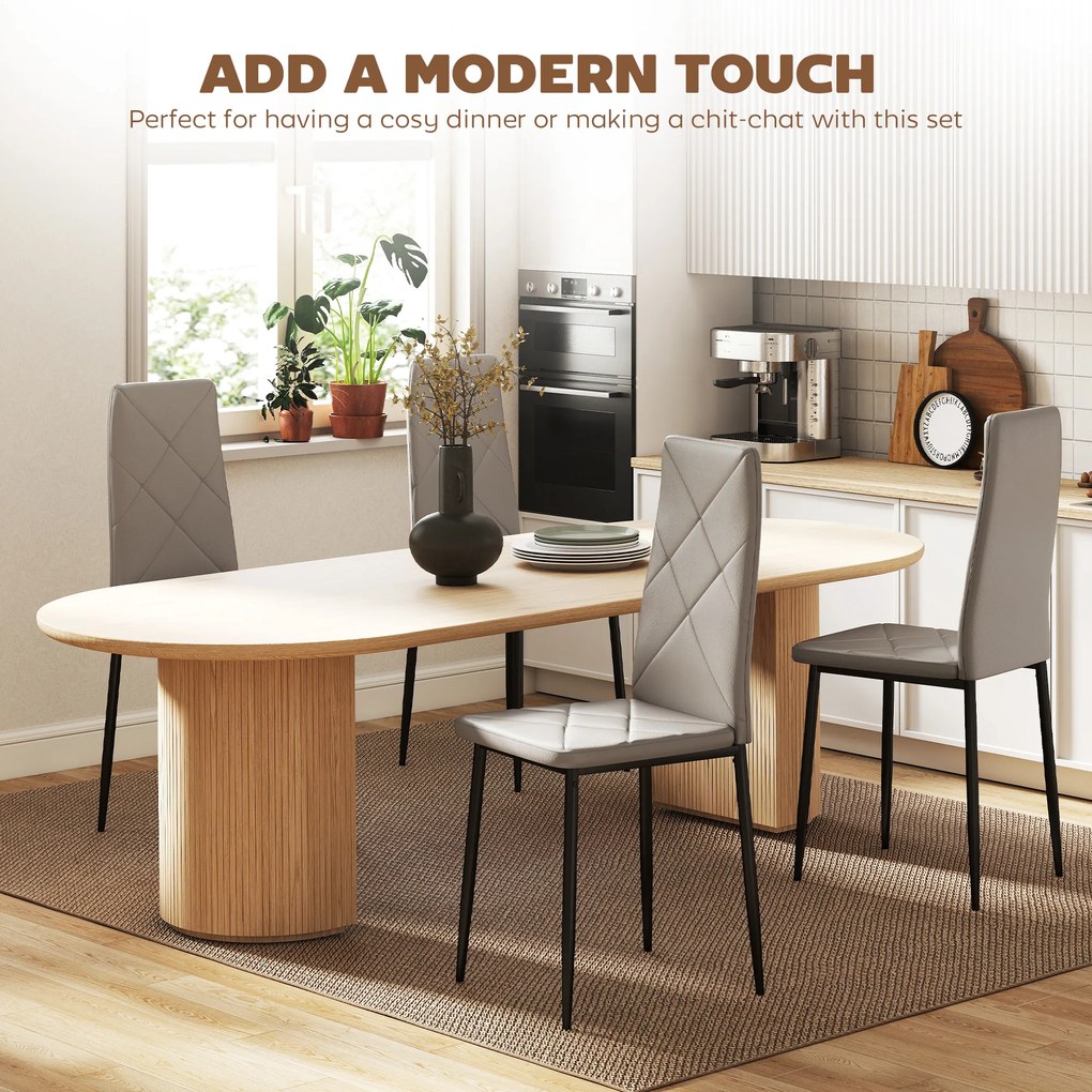 HOMCOM Set de 4 Scaune de Dining cu Spătar Înalt din Imitație de Piele și Oțel, 41x50x97cm, Gri | Aosom Romania