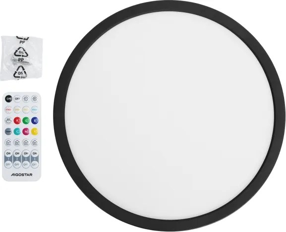 Aigostar - Plafonieră LED RGBW MESH, dimabilă, 24W/230V, 3000-6500K, neagră + telecomandă