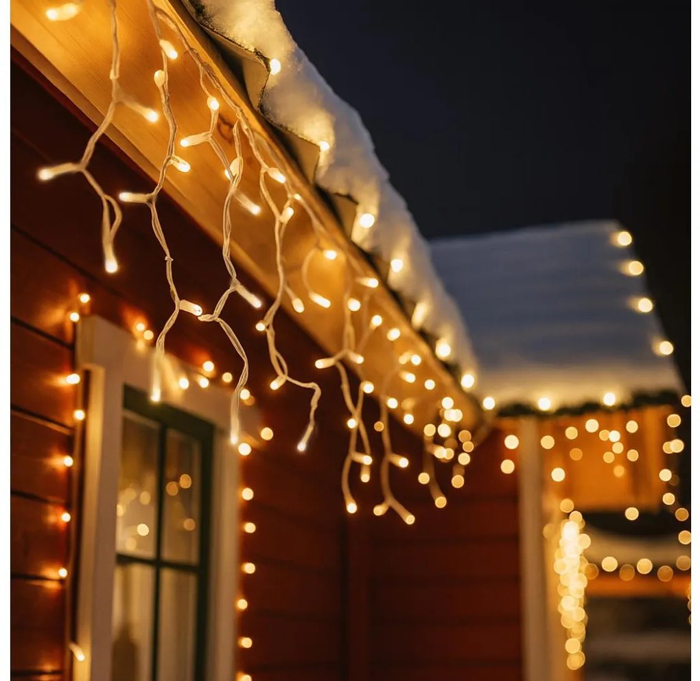 Brilagi - Ghirlandă LED de Crăciun exterioară cu țurțuri, 360 LED, 8 funcții, 14 m, IP44, alb cald
