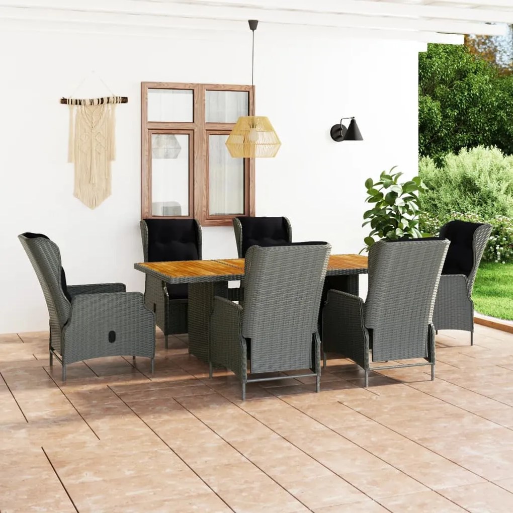 3060141 vidaXL Set mobilier exterior cu perne, 7 piese, gri deschis, poliratan